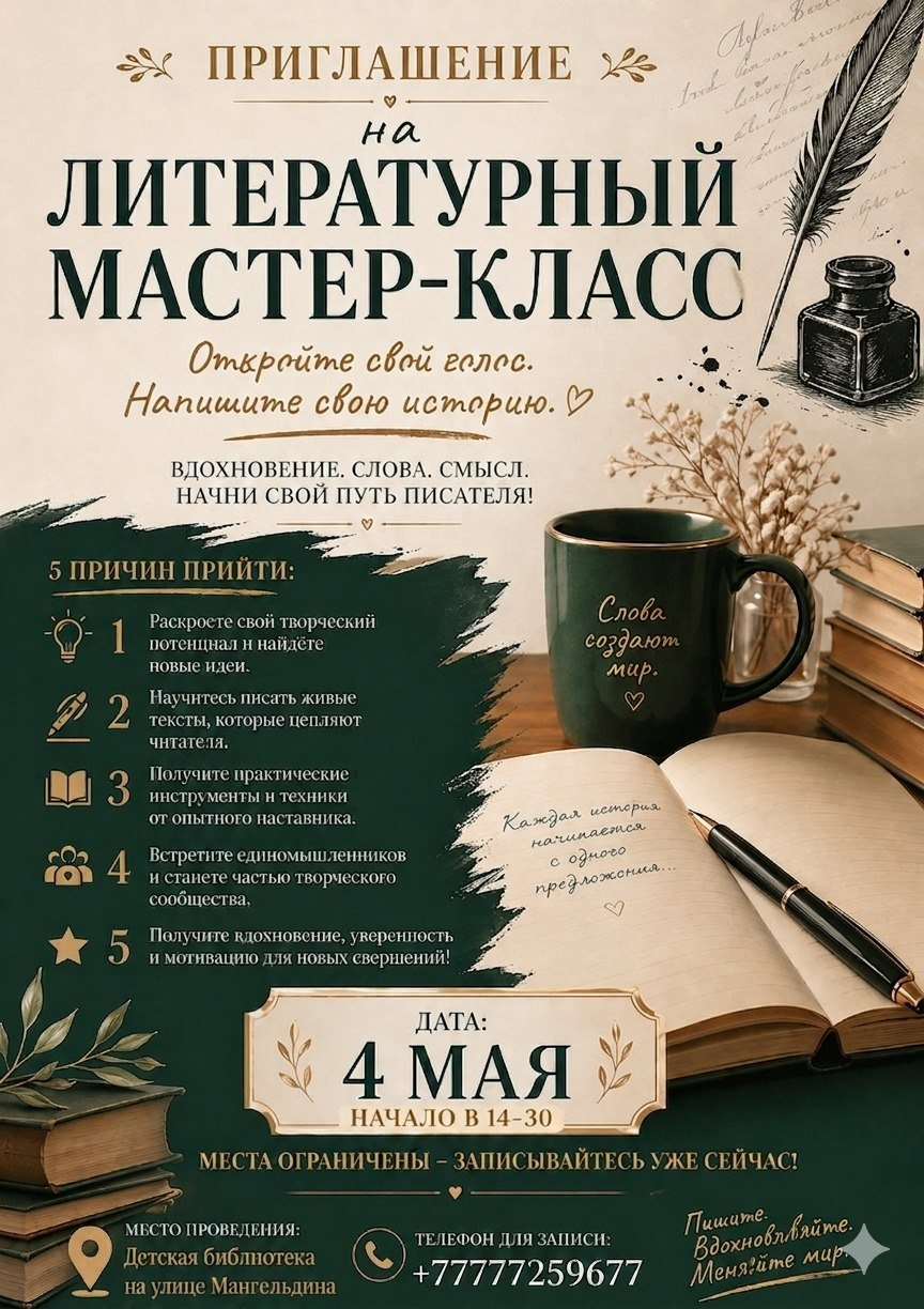 Приглашение на литературный МАСТЕР-КЛАСС
